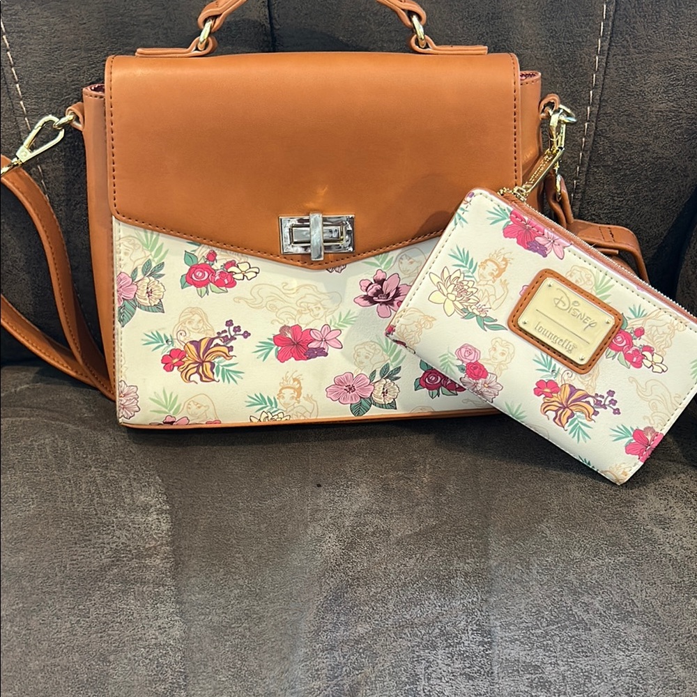 Disney princess Tan and Cream Satchel with Floral Design by loungefly